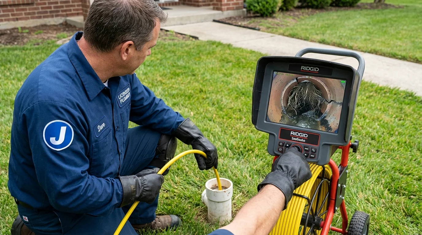 Sewer camera inspection being performed by Johns Plumbing LLC in Pleasant Ridge