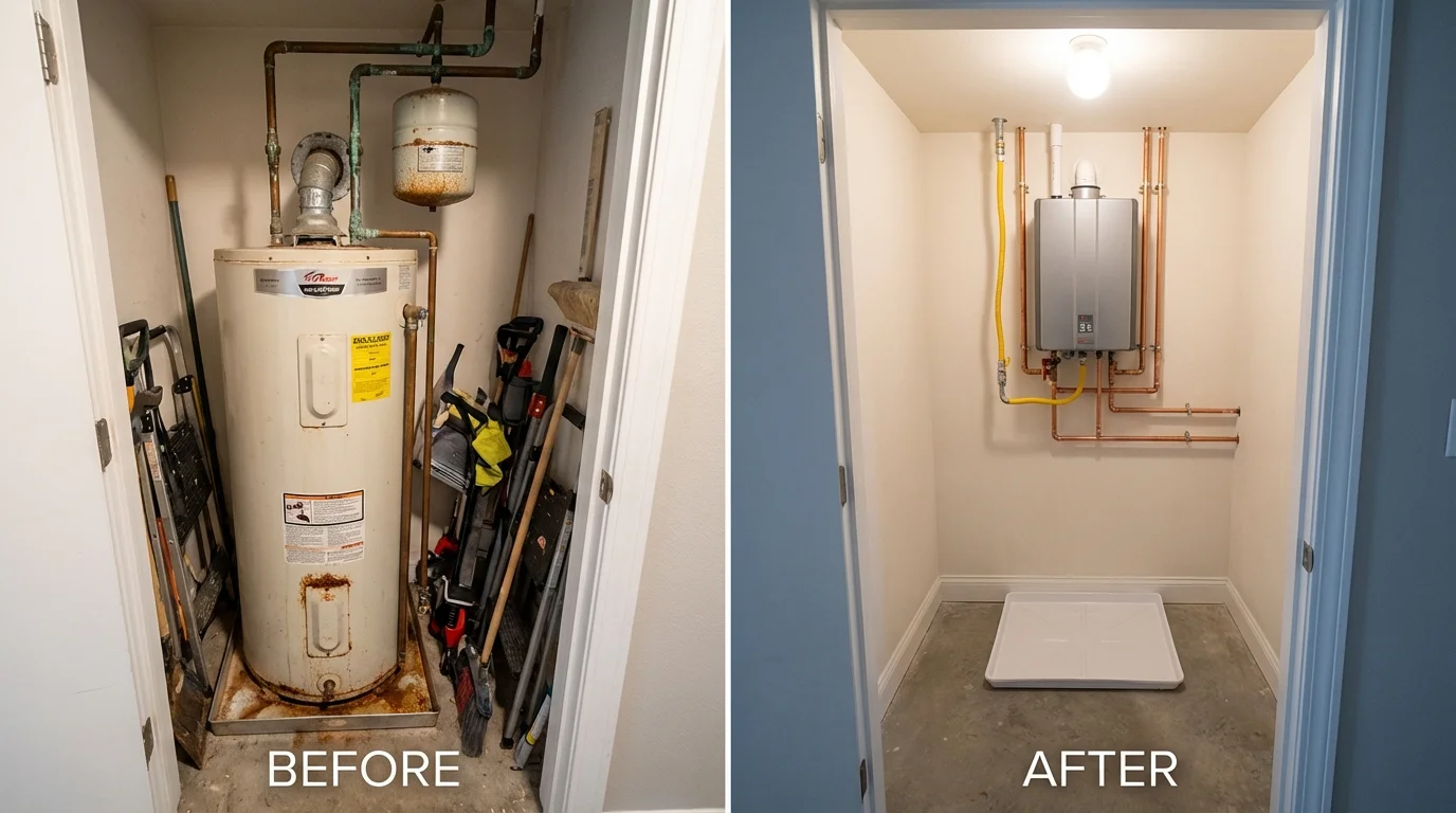 Tank water heater versus wall-mounted tankless unit comparison for Pleasant Ridge, MI homeowners
